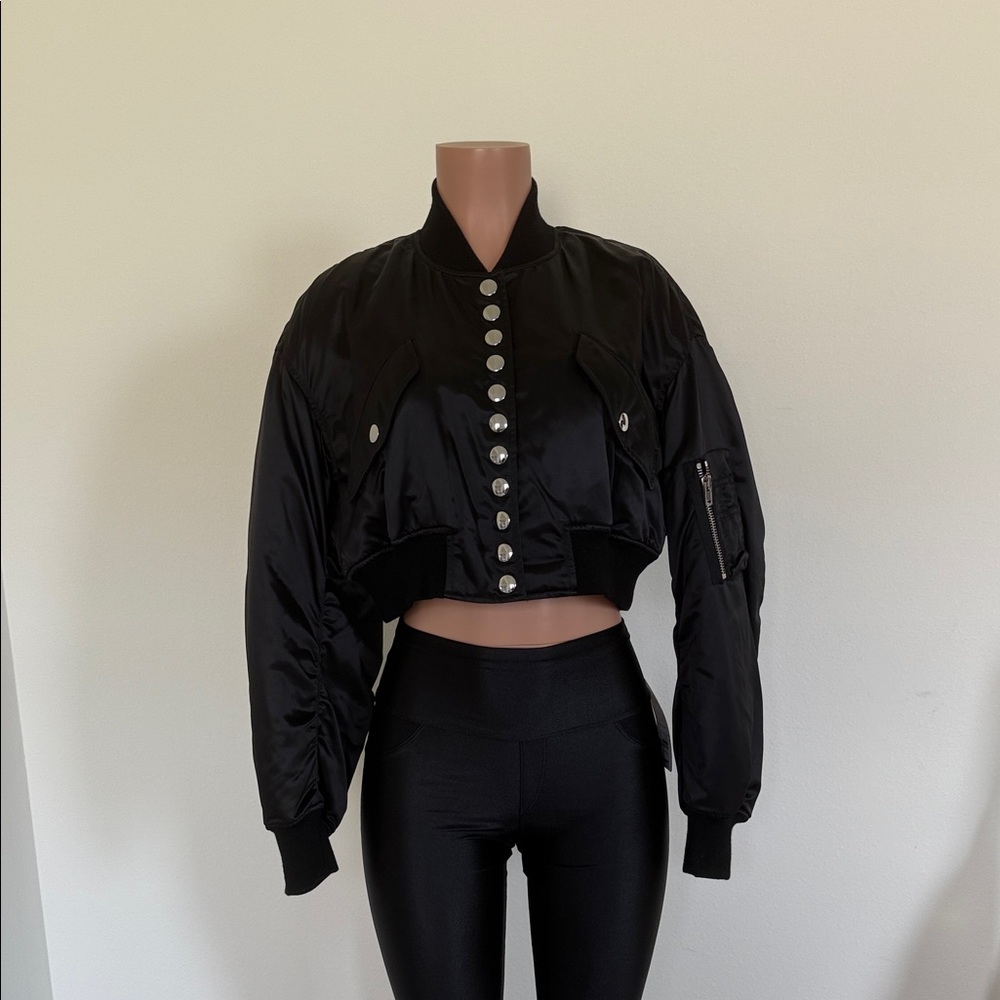 Alexander Wang Black Satin Bomber Jacket size medium